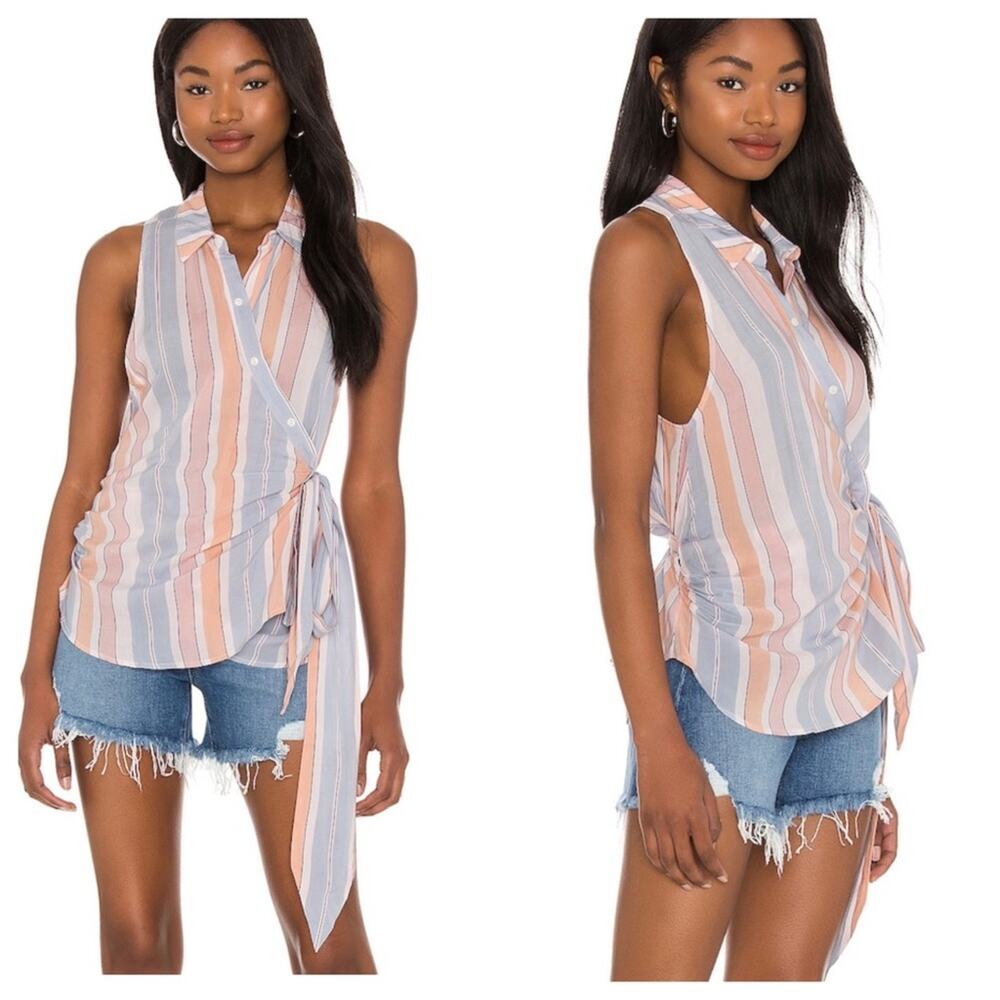 Free People Top Revolve NWT Striped Sleeveless Wrap Shirttail Hem Womens SIze XS